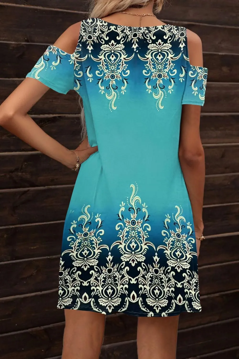 SAUKOLE Women’s Summer Dresses Casual Cold Shoulder Sleeve Dress V Neck Pleated Front Sundress with Button