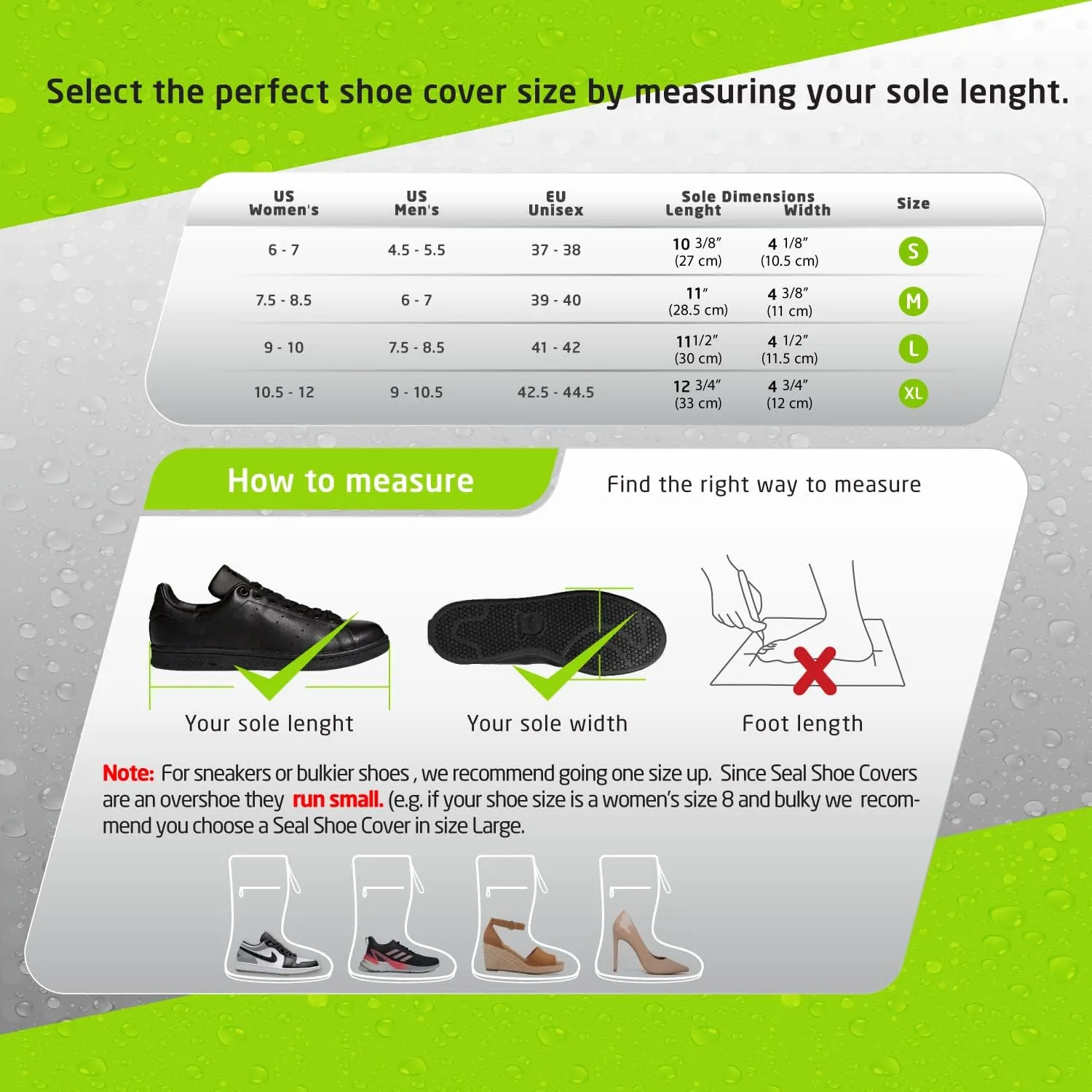 SEAL Waterproof Shoe Covers, Reusable Rain Shoe Covers with Slip Resistant Sole & Large Zippers, Rain Mud Snow Shoe Protector Covers for Men & Women