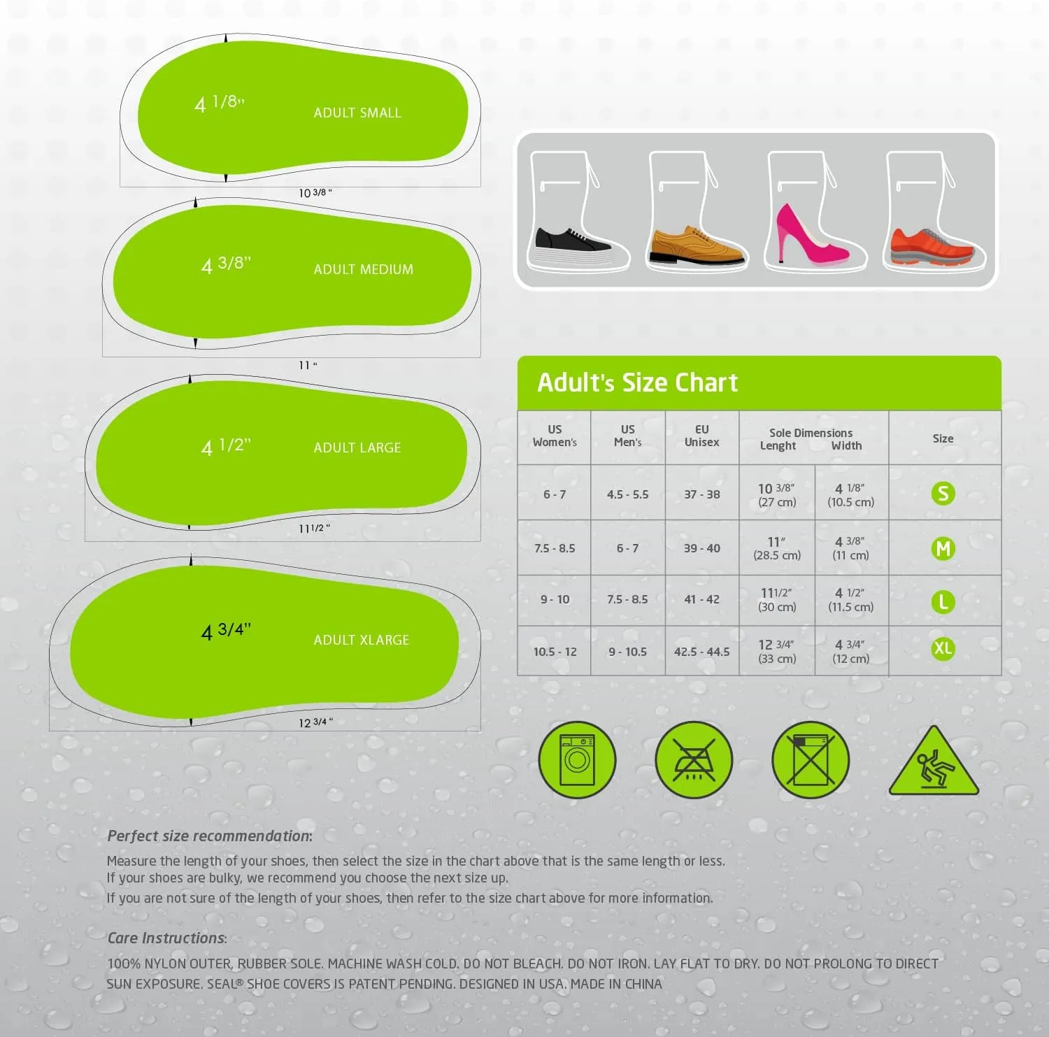 SEAL Waterproof Shoe Covers, Reusable Rain Shoe Covers with Slip Resistant Sole & Large Zippers, Rain Mud Snow Shoe Protector Covers for Men & Women