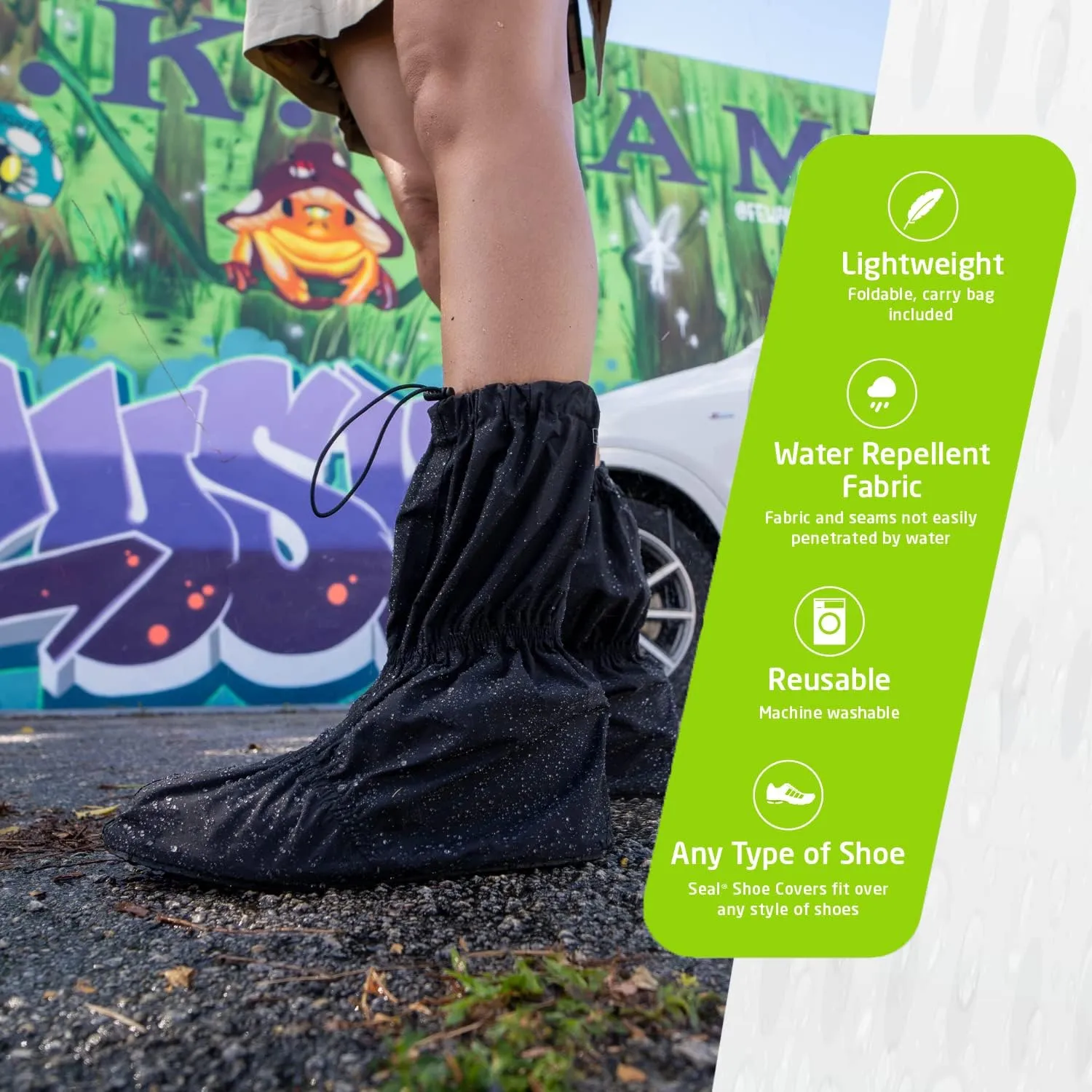 SEAL Waterproof Shoe Covers, Reusable Rain Shoe Covers with Slip Resistant Sole & Large Zippers, Rain Mud Snow Shoe Protector Covers for Men & Women