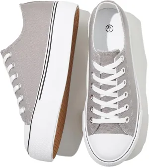 SERNIAL Womens White Platform Sneakers Low Top Platform Shoes Black Canvas Shoes for Women