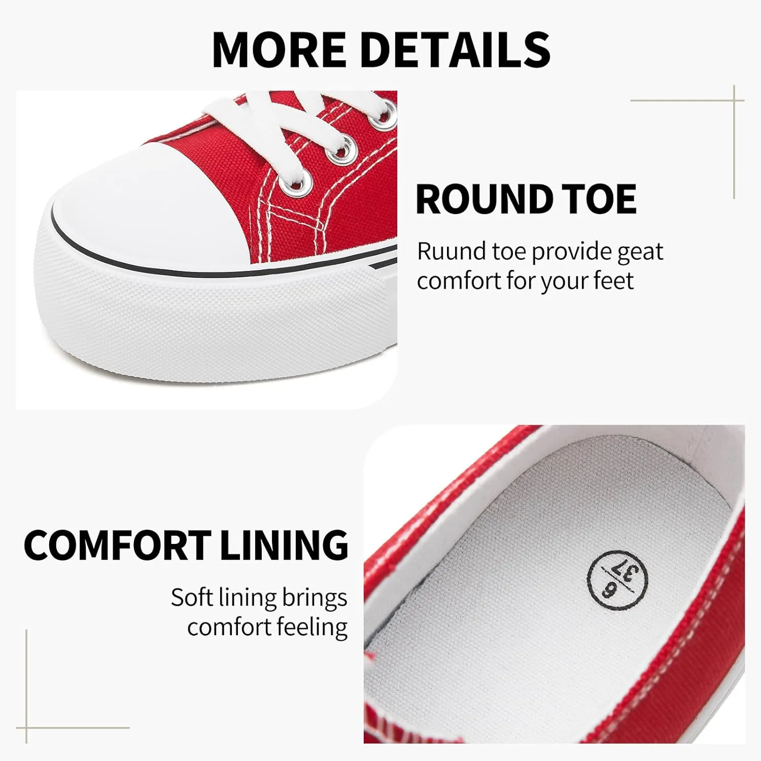 SERNIAL Womens White Platform Sneakers Low Top Platform Shoes Black Canvas Shoes for Women