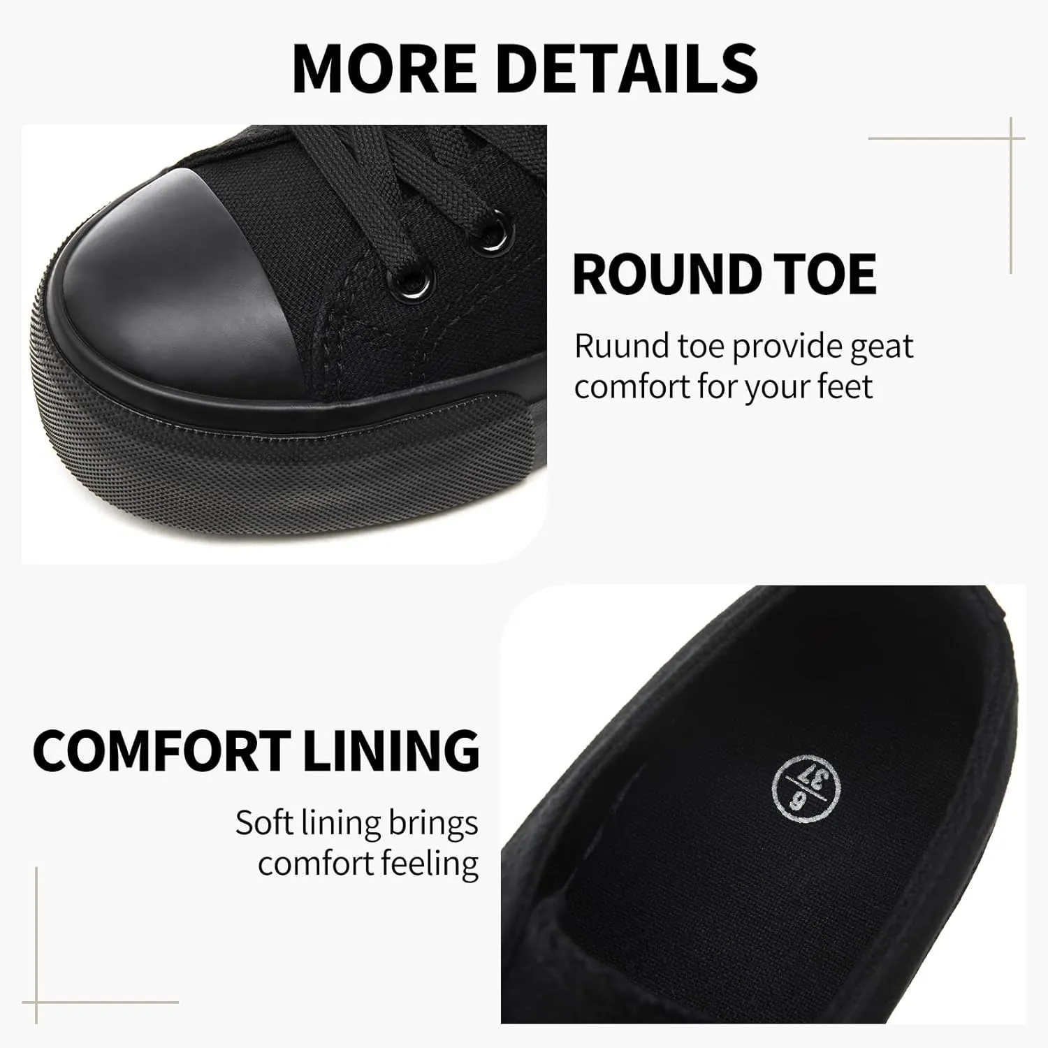 SERNIAL Womens White Platform Sneakers Low Top Platform Shoes Black Canvas Shoes for Women