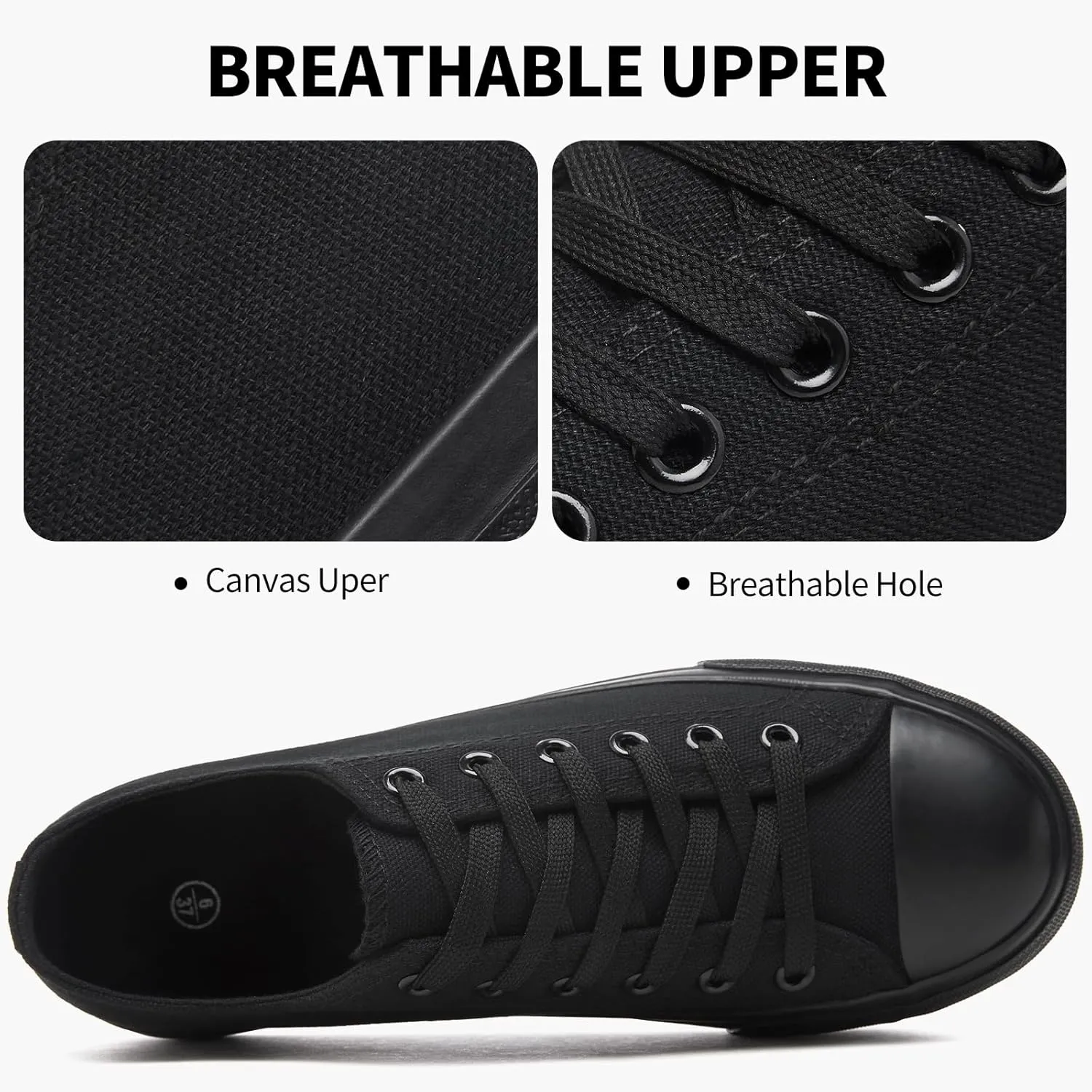 SERNIAL Womens White Platform Sneakers Low Top Platform Shoes Black Canvas Shoes for Women