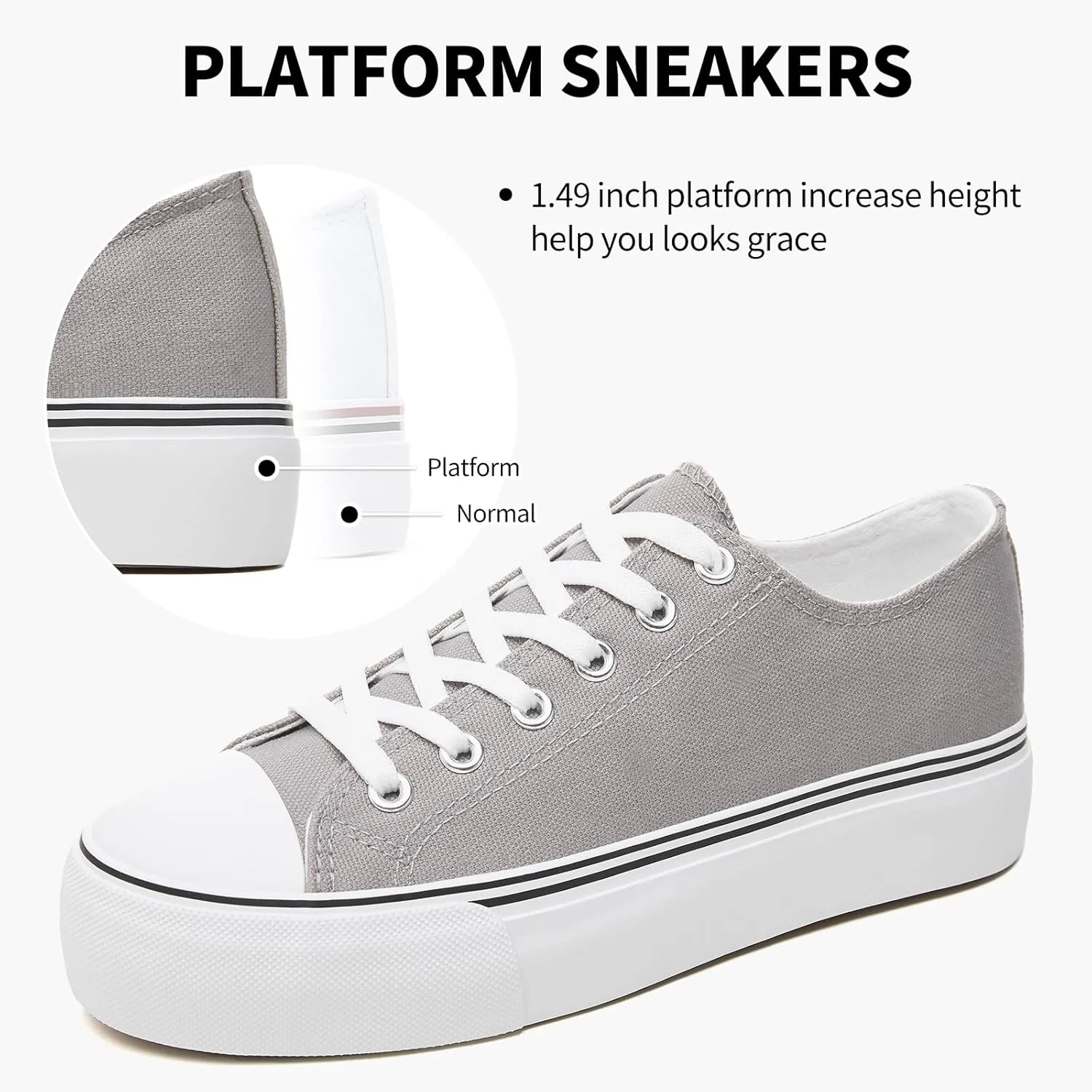 SERNIAL Womens White Platform Sneakers Low Top Platform Shoes Black Canvas Shoes for Women