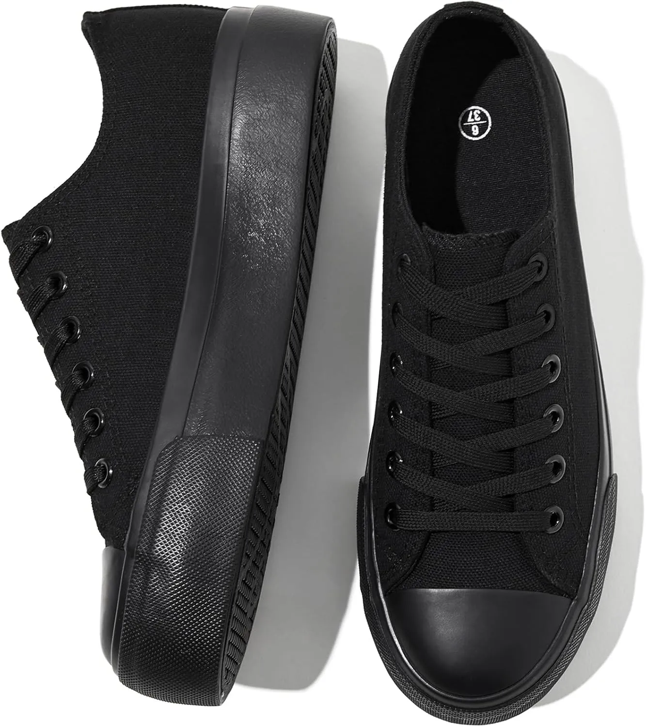 SERNIAL Womens White Platform Sneakers Low Top Platform Shoes Black Canvas Shoes for Women