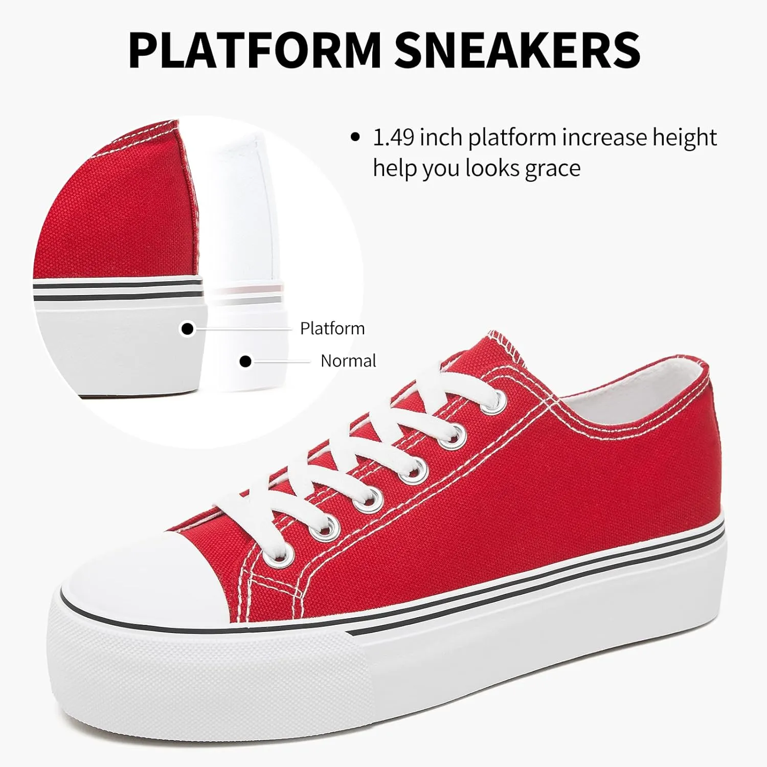 SERNIAL Womens White Platform Sneakers Low Top Platform Shoes Black Canvas Shoes for Women
