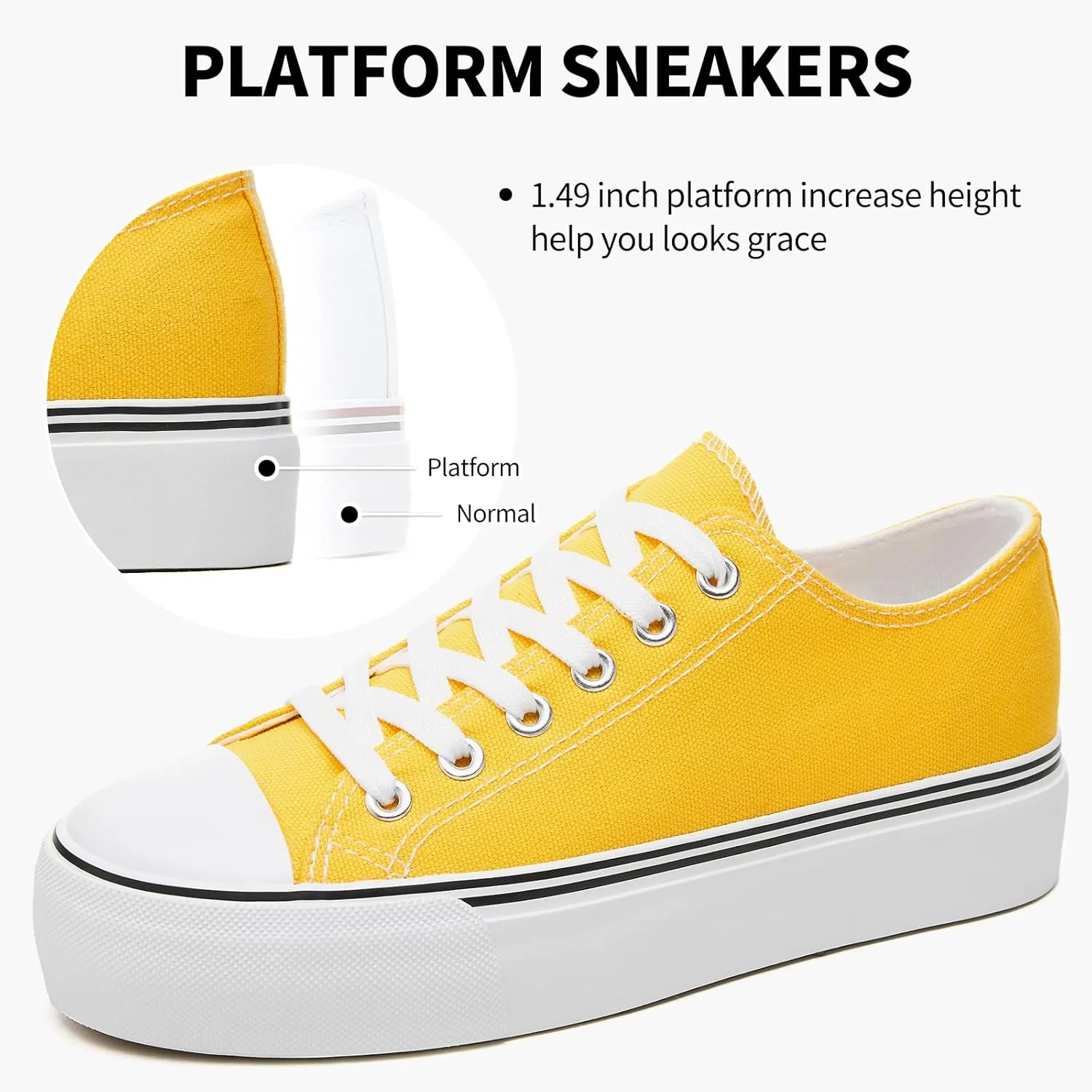 SERNIAL Womens White Platform Sneakers Low Top Platform Shoes Black Canvas Shoes for Women