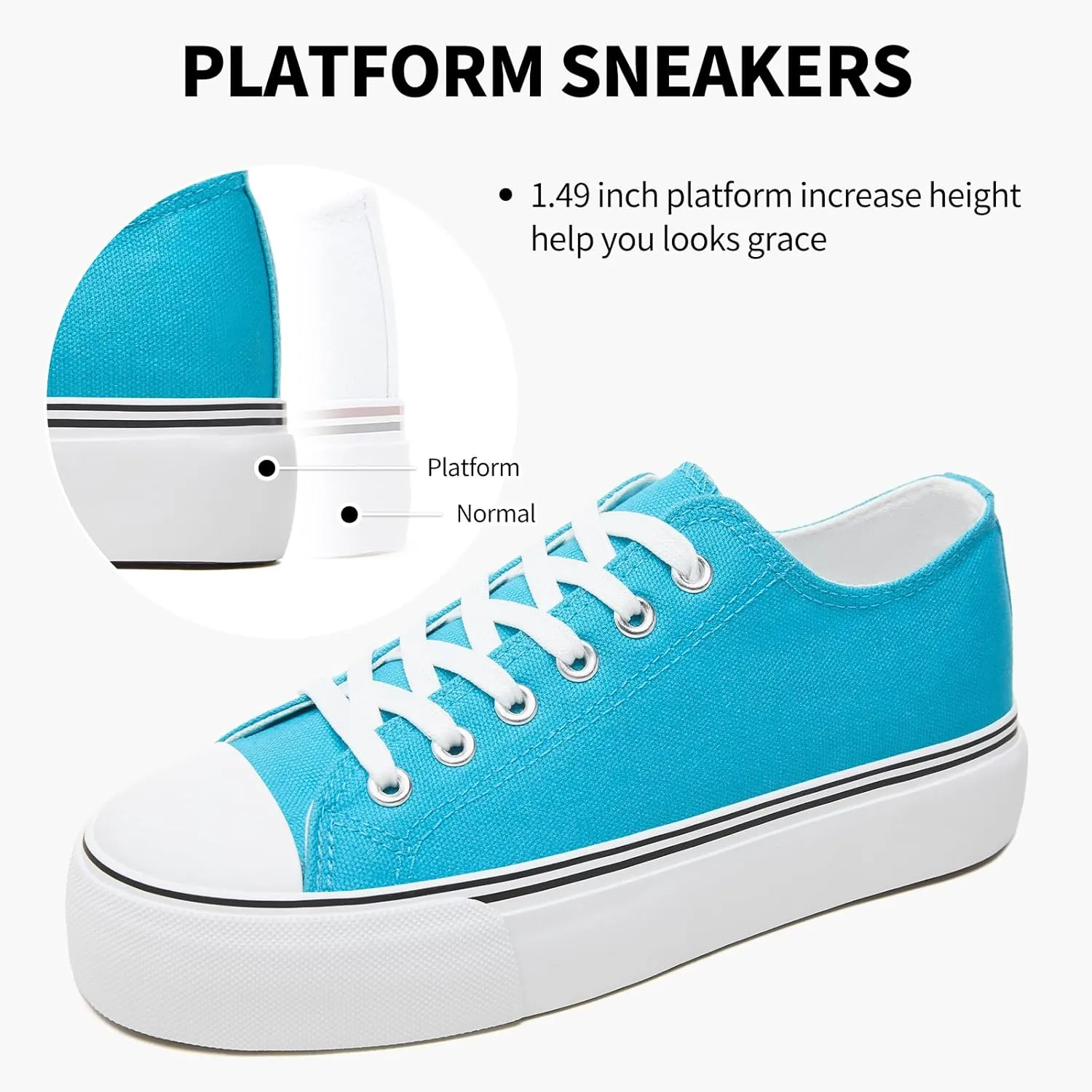SERNIAL Womens White Platform Sneakers Low Top Platform Shoes Black Canvas Shoes for Women