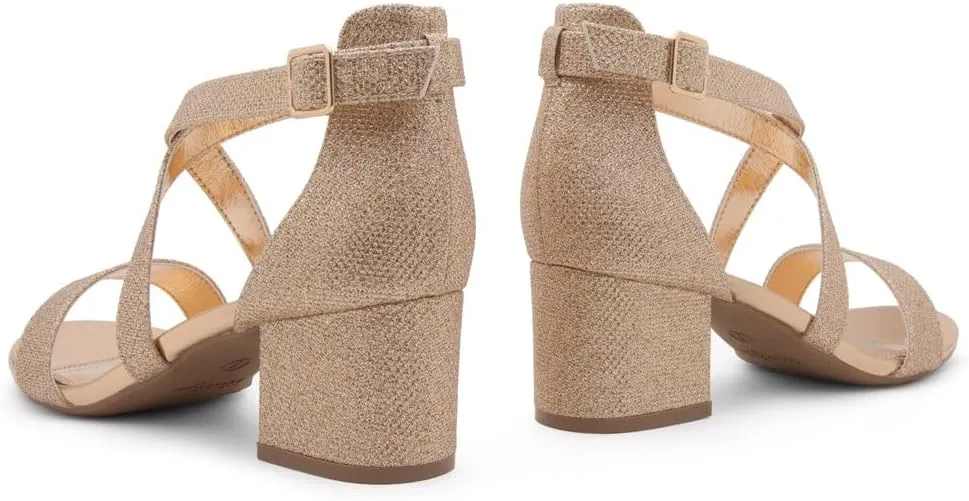 Shoe Land SL-LESSA Women's Low Heels Open Toe Dress Heeled Sandals Cross Ankle Strap Chunky Block Short Heel Pumps Shoes for Office Prom Wedding Party