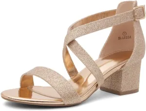 Shoe Land SL-LESSA Women's Low Heels Open Toe Dress Heeled Sandals Cross Ankle Strap Chunky Block Short Heel Pumps Shoes for Office Prom Wedding Party