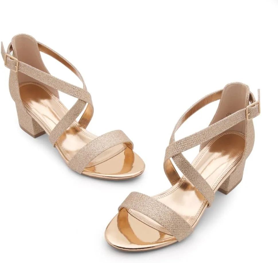 Shoe Land SL-LESSA Women's Low Heels Open Toe Dress Heeled Sandals Cross Ankle Strap Chunky Block Short Heel Pumps Shoes for Office Prom Wedding Party