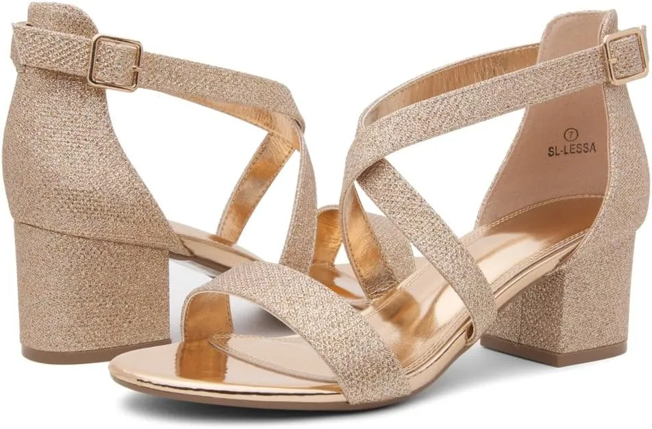 Shoe Land SL-LESSA Women's Low Heels Open Toe Dress Heeled Sandals Cross Ankle Strap Chunky Block Short Heel Pumps Shoes for Office Prom Wedding Party