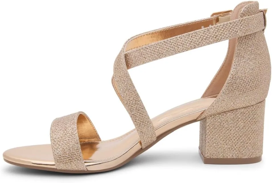 Shoe Land SL-LESSA Women's Low Heels Open Toe Dress Heeled Sandals Cross Ankle Strap Chunky Block Short Heel Pumps Shoes for Office Prom Wedding Party