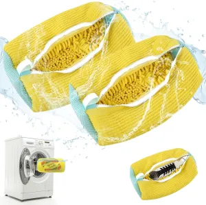 Shoe Washing Bag for Washing Machine, 2PCS Shoe Laundry Bag,Machine Washable,Reusable Shoe Washing Bag,Sneaker Washing Bag,Yellow,Sneaker Cleaning Bag