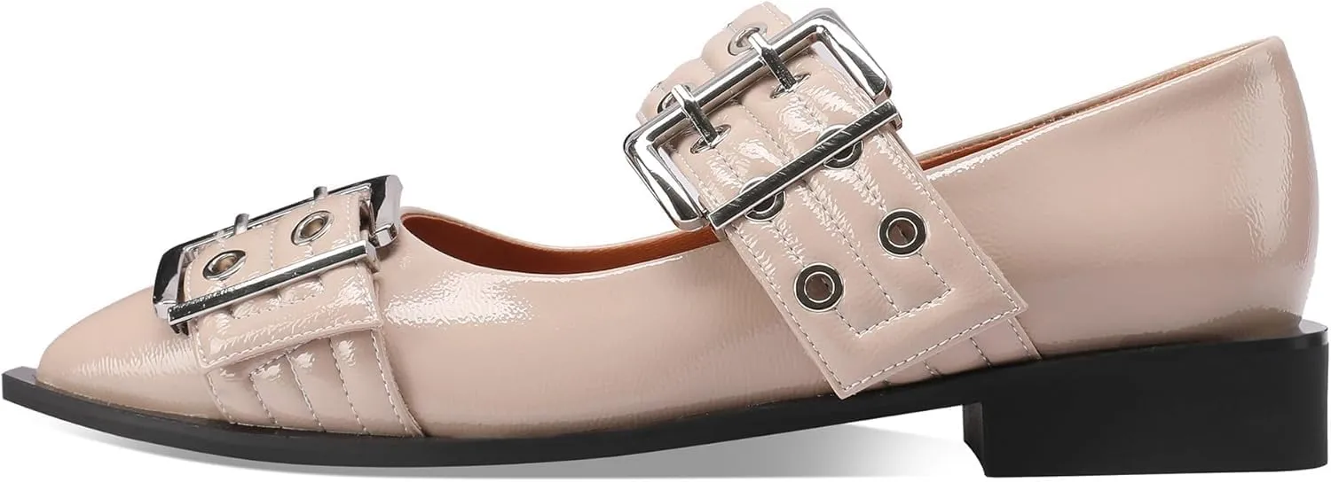 Slingback Flats Cloud Shoes for Women,Ballerinas Buckle Ballet Flats for Women，Pointed Toe Wide Welt Squared Block Heel Dress Shoes
