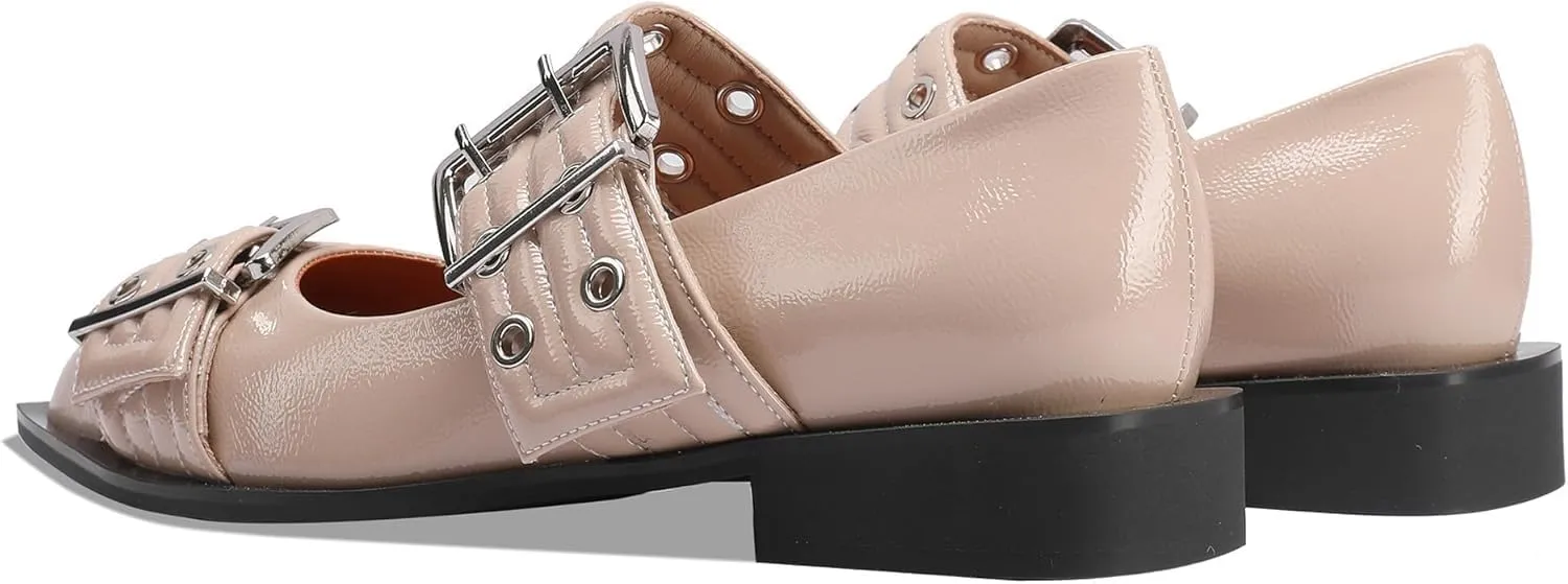 Slingback Flats Cloud Shoes for Women,Ballerinas Buckle Ballet Flats for Women，Pointed Toe Wide Welt Squared Block Heel Dress Shoes