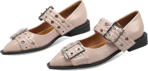 Slingback Flats Cloud Shoes for Women,Ballerinas Buckle Ballet Flats for Women，Pointed Toe Wide Welt Squared Block Heel Dress Shoes
