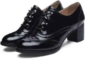 SO SIMPOK Womens Lace Up Oxford Shoes Vintage Wingtip Brogues Oxfords Chunky Mid Heel Pumps Shoes Office Dress Shoes