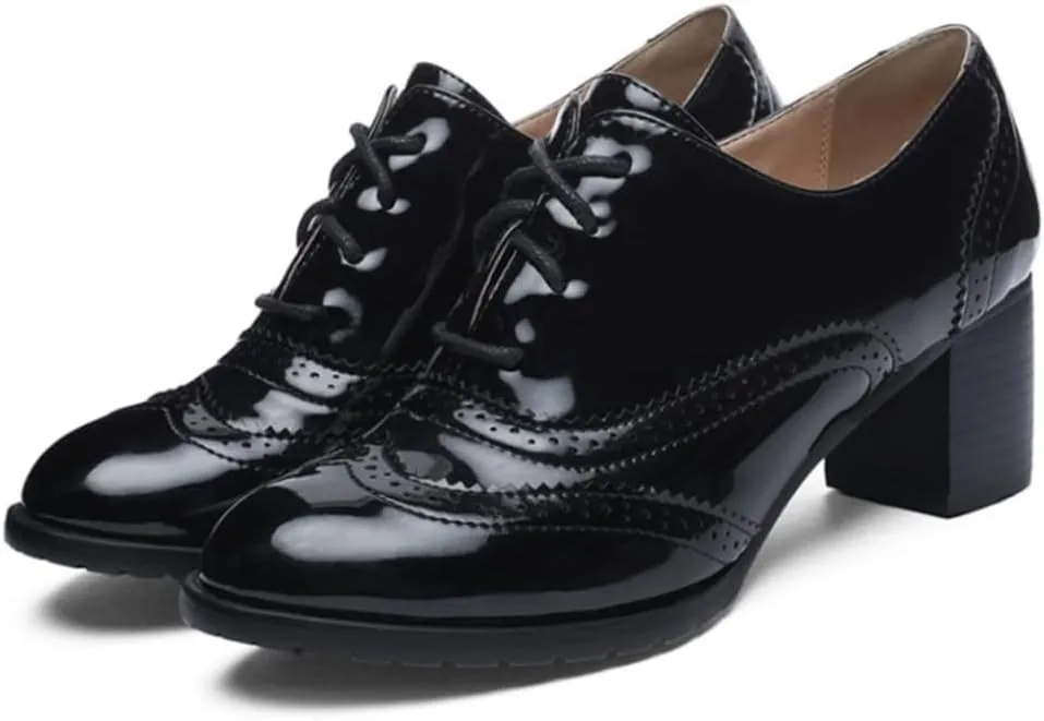 SO SIMPOK Womens Lace Up Oxford Shoes Vintage Wingtip Brogues Oxfords Chunky Mid Heel Pumps Shoes Office Dress Shoes