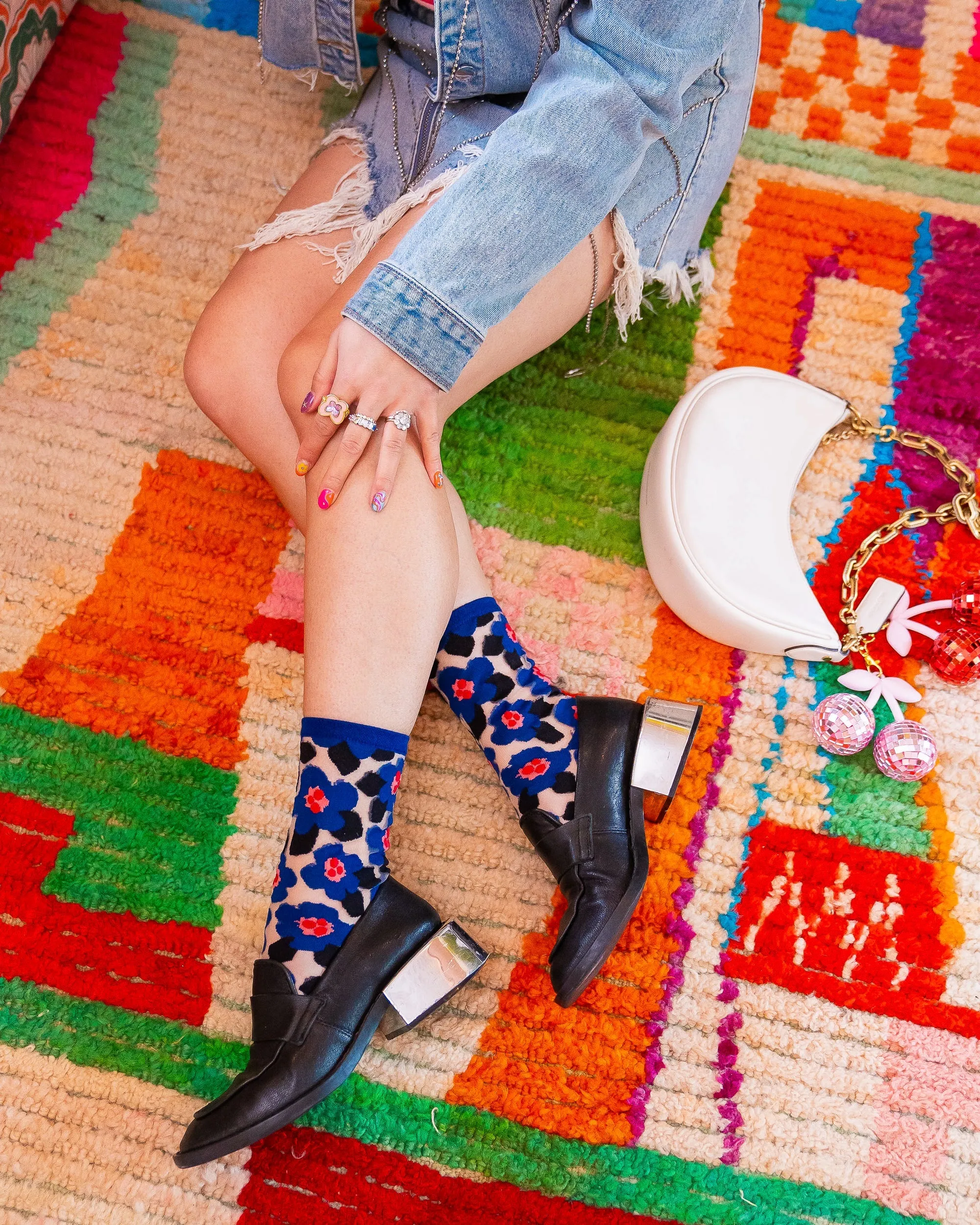 SOCK CANDY "BOLD BLUE FLORAL" SHEER SOCKS