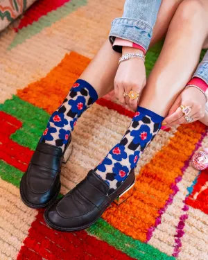 SOCK CANDY "BOLD BLUE FLORAL" SHEER SOCKS