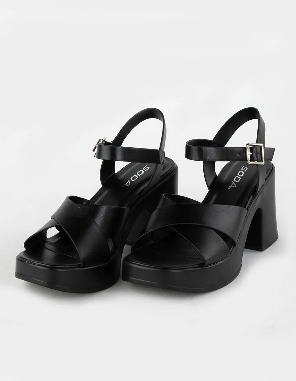 Soda Touch ~ Womens Square Toe Crisscross Band Platform Notch Wedge Heel Sandals