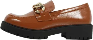Soda Women's Chain Faux Leather Lug Platform Block Heel Loafers