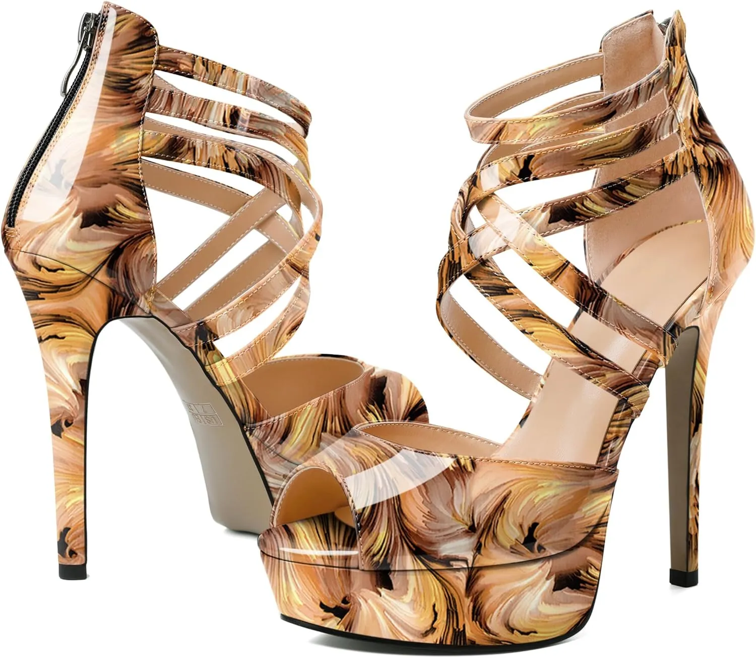 Soireelady Womens Platform Heels Ankle Strap High Heel Sandals Peep Toe Strappy Stiletto Heels Sexy Stripper Heeled Sandals 6 Inches