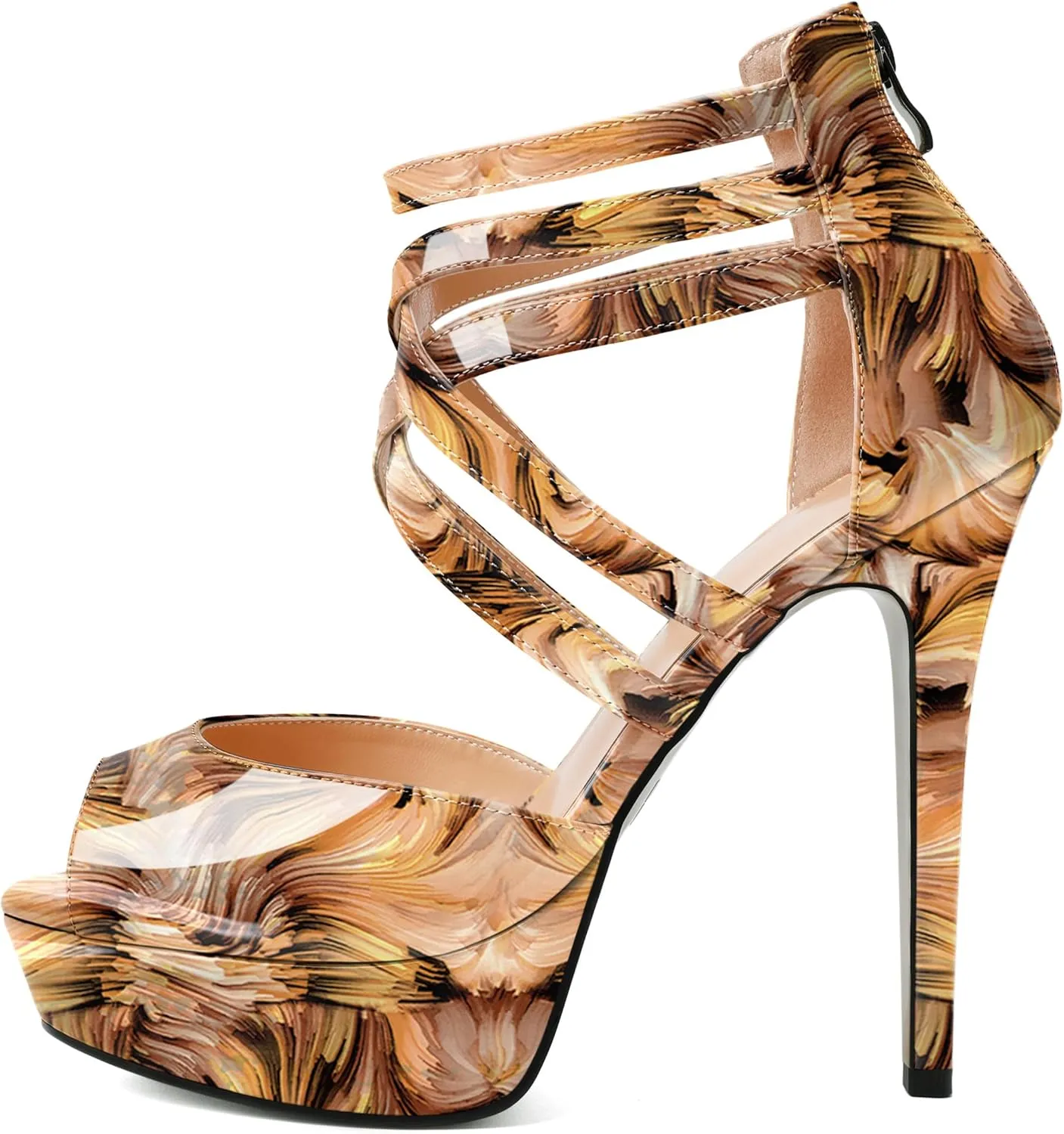 Soireelady Womens Platform Heels Ankle Strap High Heel Sandals Peep Toe Strappy Stiletto Heels Sexy Stripper Heeled Sandals 6 Inches