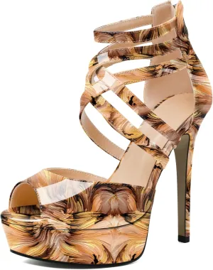 Soireelady Womens Platform Heels Ankle Strap High Heel Sandals Peep Toe Strappy Stiletto Heels Sexy Stripper Heeled Sandals 6 Inches