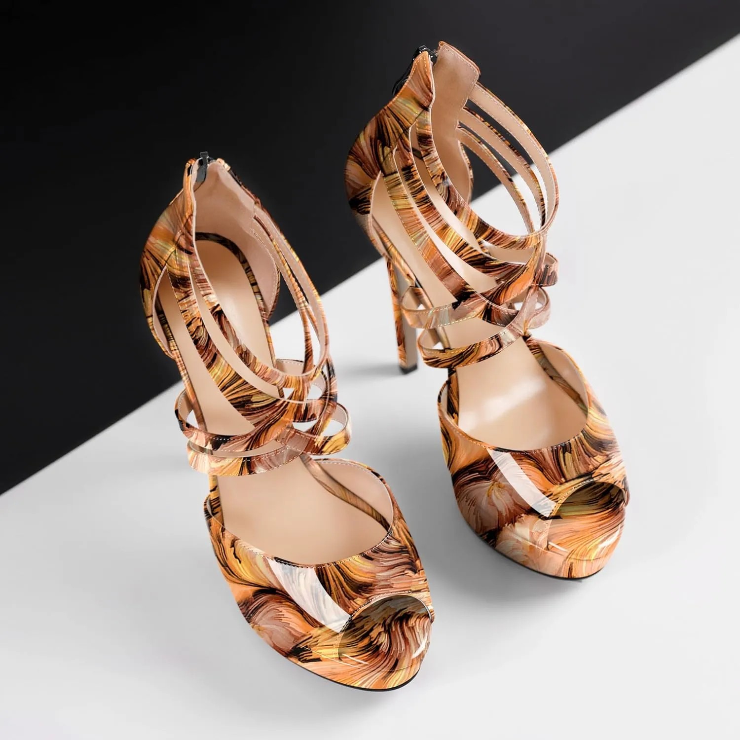 Soireelady Womens Platform Heels Ankle Strap High Heel Sandals Peep Toe Strappy Stiletto Heels Sexy Stripper Heeled Sandals 6 Inches