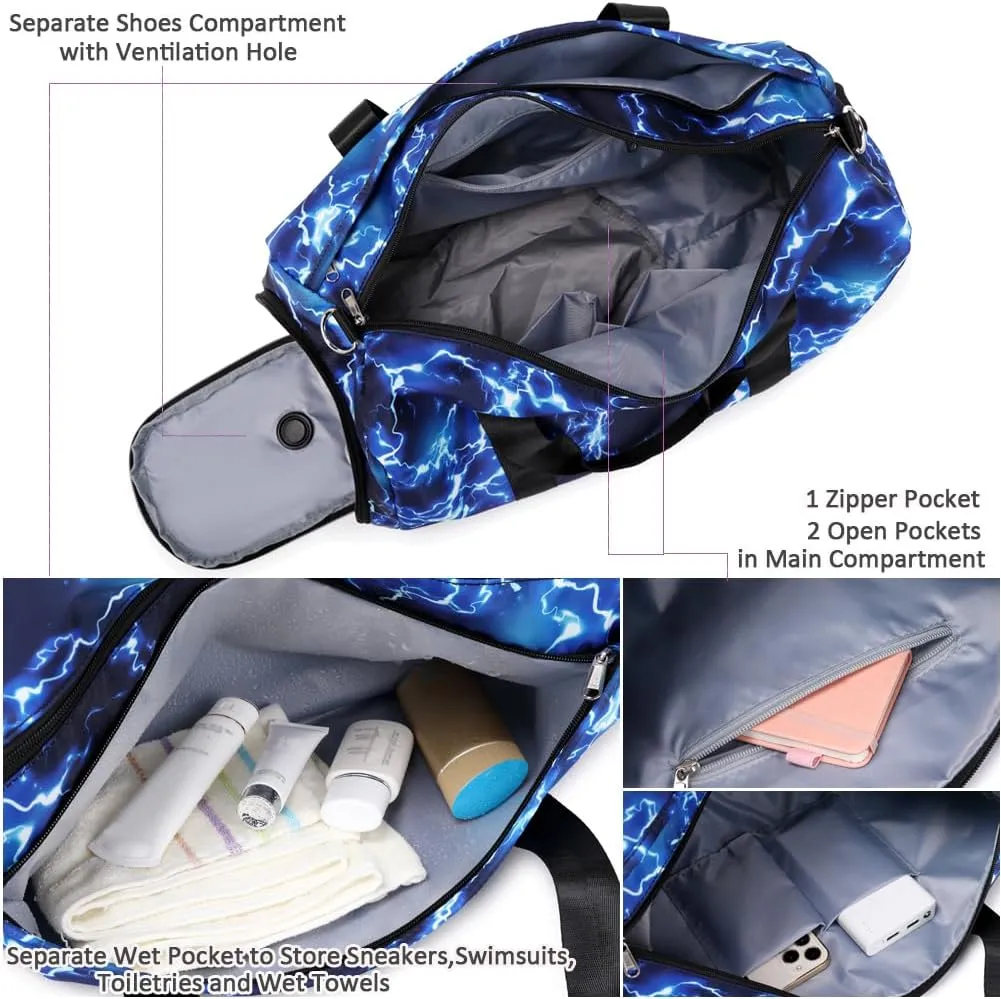 Sports Duffle Bag for Boys Gymnastic Dance Bags with Wet Pocket Shoes Compartment Lightning Travel Duffel for Boys