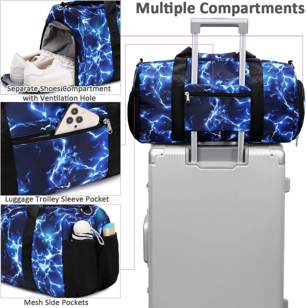Sports Duffle Bag for Boys Gymnastic Dance Bags with Wet Pocket Shoes Compartment Lightning Travel Duffel for Boys