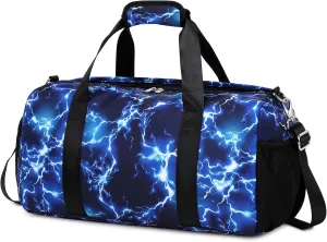 Sports Duffle Bag for Boys Gymnastic Dance Bags with Wet Pocket Shoes Compartment Lightning Travel Duffel for Boys