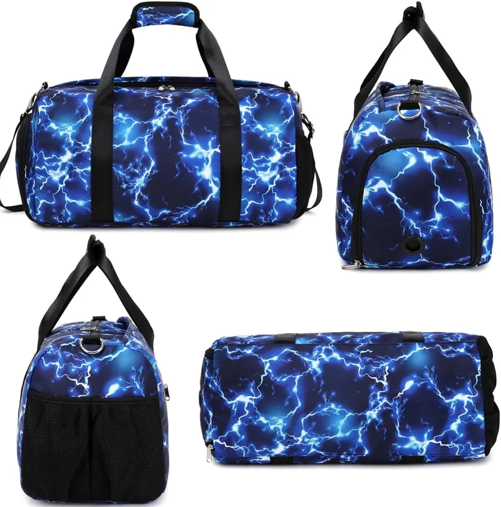 Sports Duffle Bag for Boys Gymnastic Dance Bags with Wet Pocket Shoes Compartment Lightning Travel Duffel for Boys