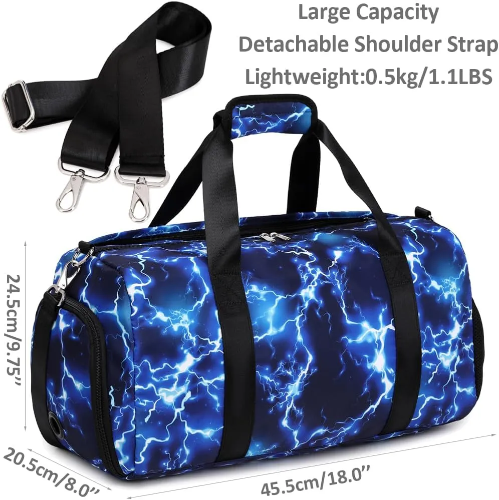 Sports Duffle Bag for Boys Gymnastic Dance Bags with Wet Pocket Shoes Compartment Lightning Travel Duffel for Boys