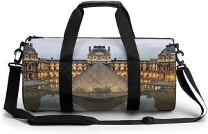 Sports Gym Bag for Men Women Louvre Museum in Paris Travel Gym Bag Cylindrical Workout Bag Lightweight Travel Duffle Bag for Basketball Football Weekender