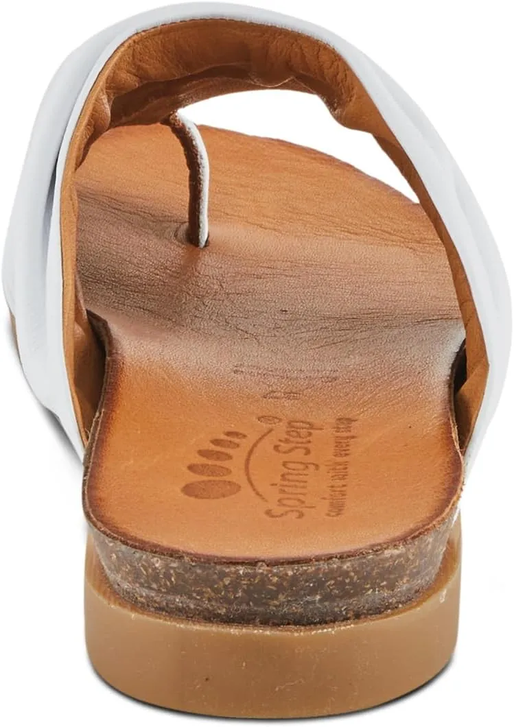 Spring Step BATES Women's Gathered Leather Sandals with Delicate Toe Ring Detail