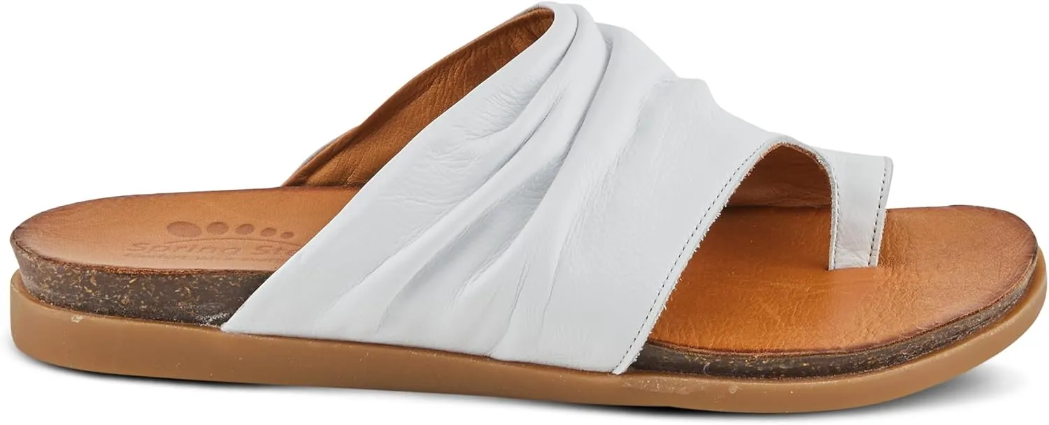 Spring Step BATES Women's Gathered Leather Sandals with Delicate Toe Ring Detail
