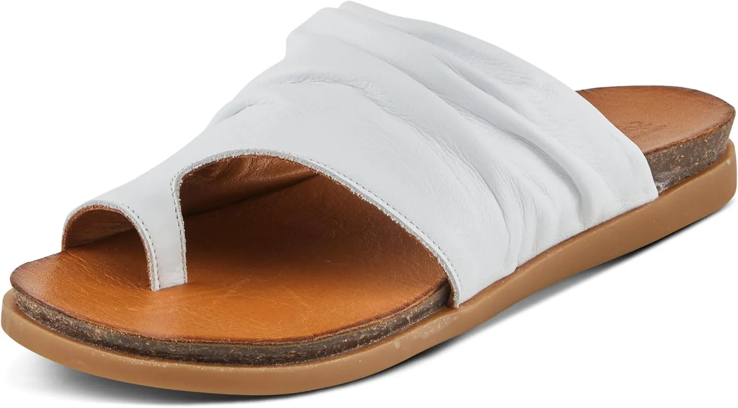 Spring Step BATES Women's Gathered Leather Sandals with Delicate Toe Ring Detail