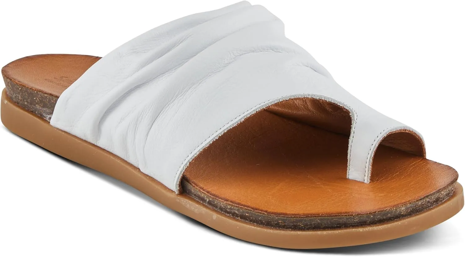 Spring Step BATES Women's Gathered Leather Sandals with Delicate Toe Ring Detail