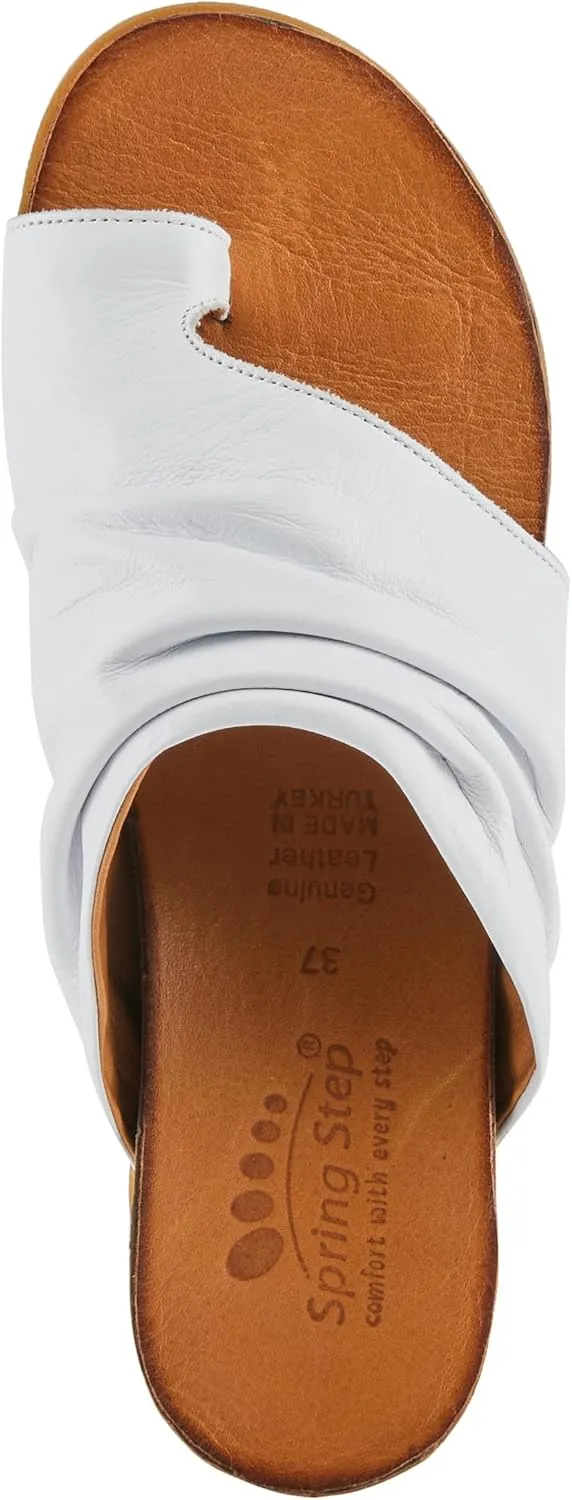 Spring Step BATES Women's Gathered Leather Sandals with Delicate Toe Ring Detail
