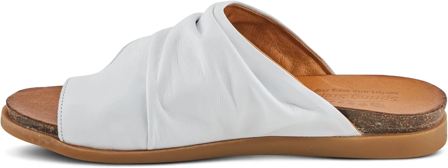 Spring Step BATES Women's Gathered Leather Sandals with Delicate Toe Ring Detail