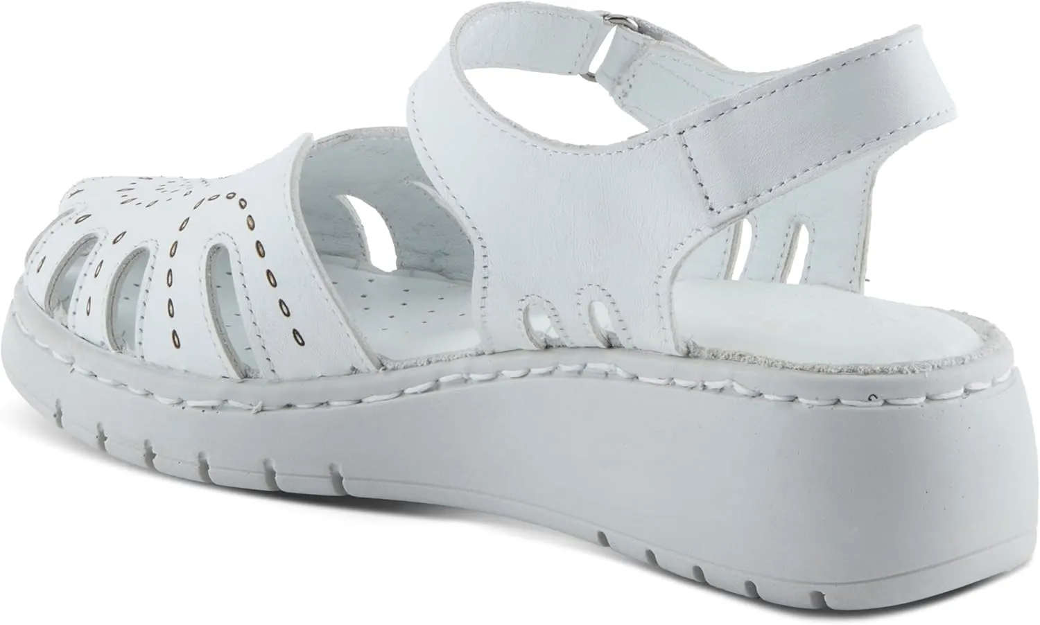 Spring Step Women's GALAVIS Leather Wedge Sandals – Closed-Toe Sporty Sandal with Hook-and-Loop Closure and Cushioned Footbed