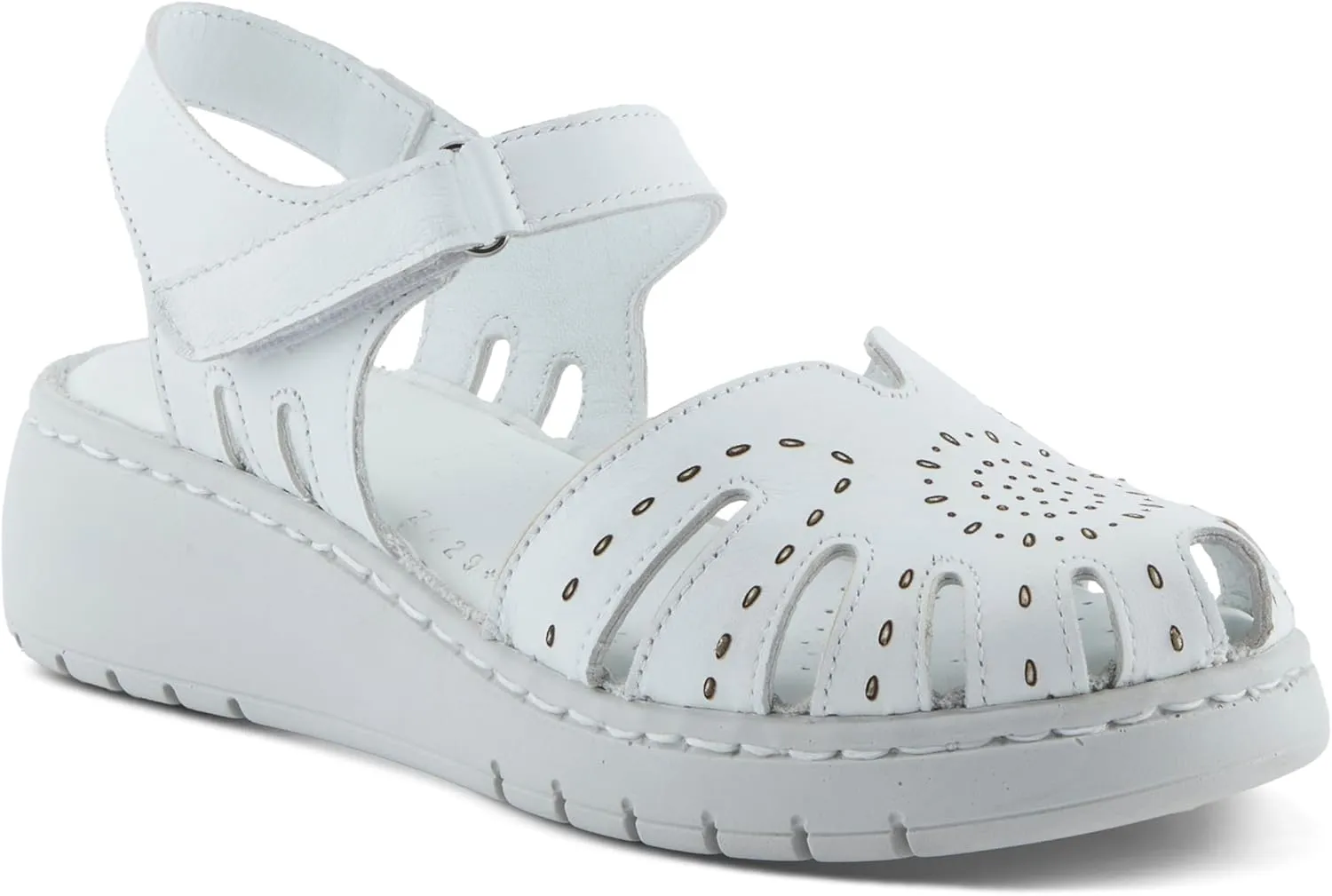 Spring Step Women's GALAVIS Leather Wedge Sandals – Closed-Toe Sporty Sandal with Hook-and-Loop Closure and Cushioned Footbed