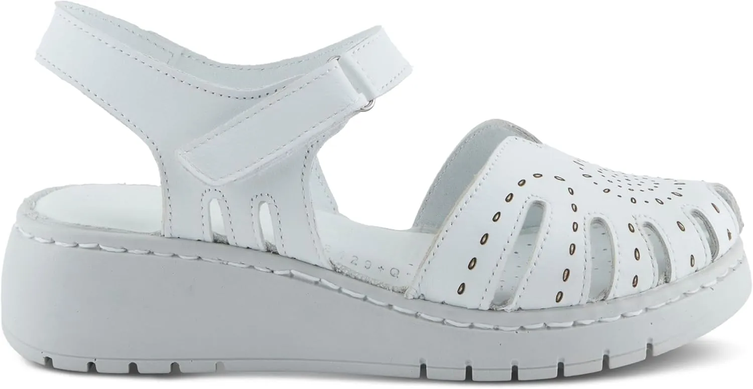 Spring Step Women's GALAVIS Leather Wedge Sandals – Closed-Toe Sporty Sandal with Hook-and-Loop Closure and Cushioned Footbed