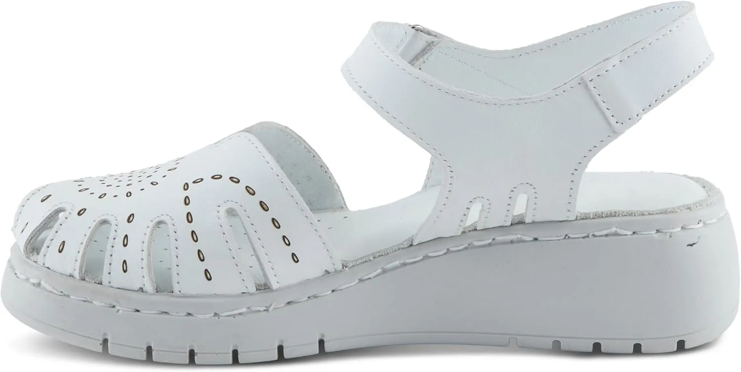 Spring Step Women's GALAVIS Leather Wedge Sandals – Closed-Toe Sporty Sandal with Hook-and-Loop Closure and Cushioned Footbed