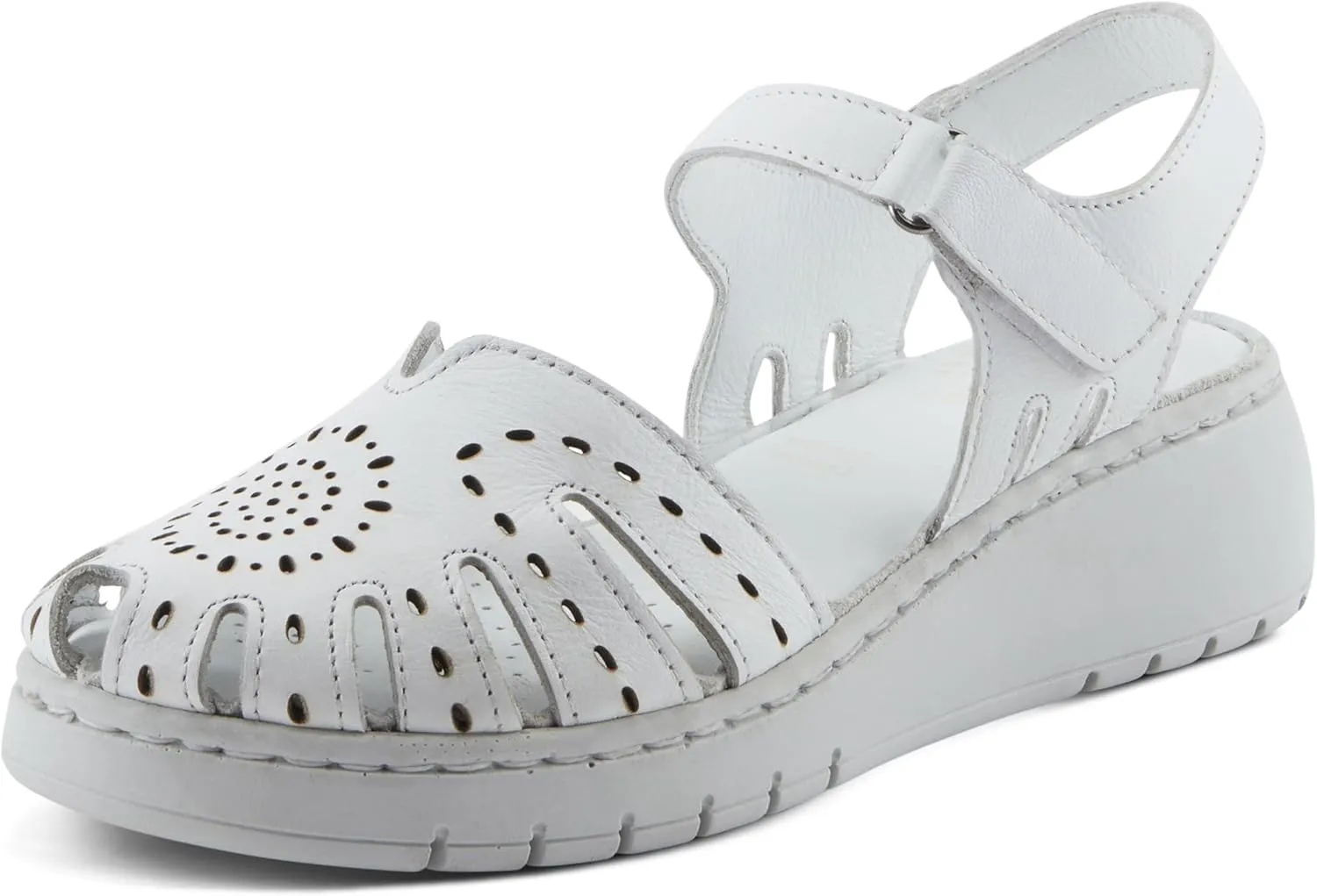 Spring Step Women's GALAVIS Leather Wedge Sandals – Closed-Toe Sporty Sandal with Hook-and-Loop Closure and Cushioned Footbed