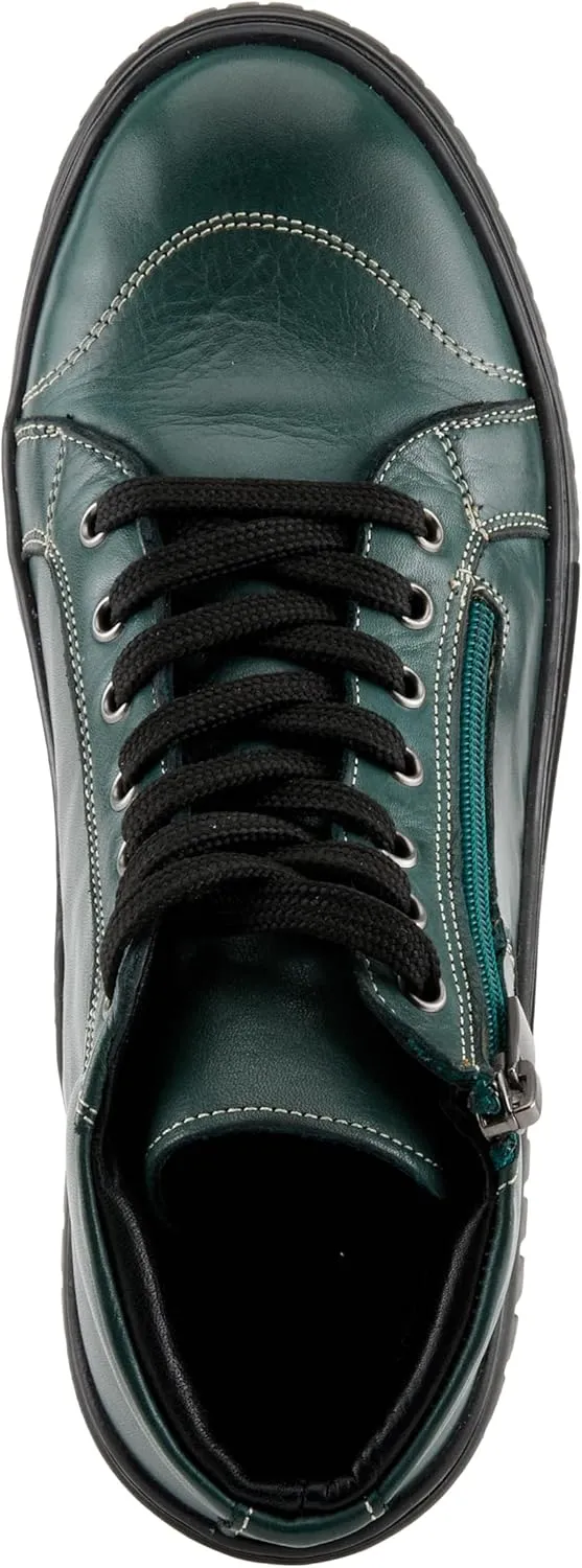 Spring Step Women's LOEVA High-Top Sneakers with Stylish Zipper, Premium Leather, and Faux Fur Lining